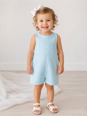 Edgehill Collection Unisex Gingham Romper Size: 24M, cotton